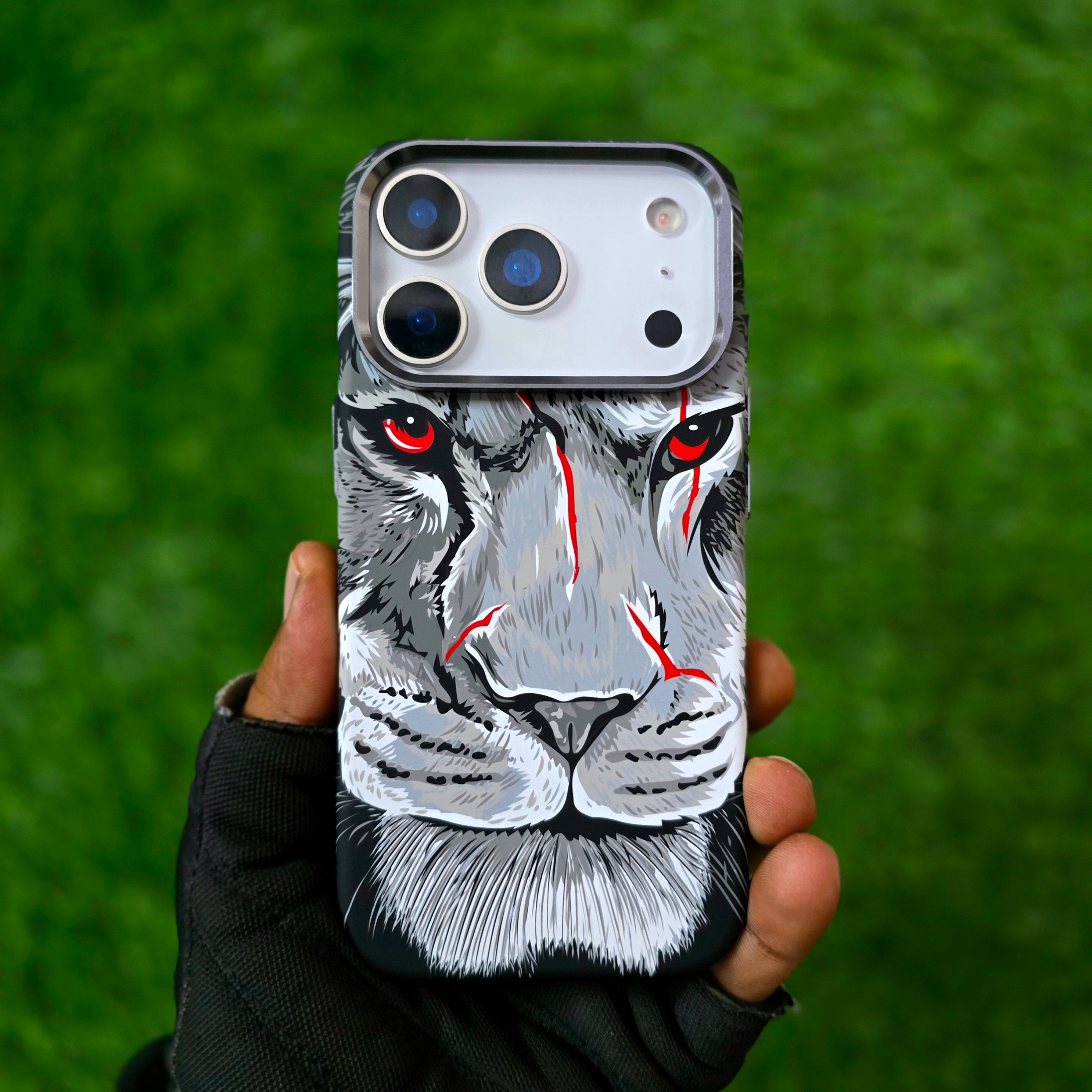 iPhone 17 Pro Max Slim 0.8mm Embossed "Lion Face" Cover with Magsafe - Grey